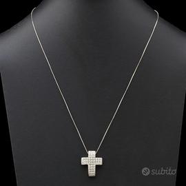 COLLANA CROCE ORO 18KT PENDENTE PAVE DIAMANTI 0.71