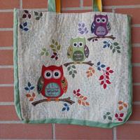 Borsa in stoffa di cotone disegno gufi