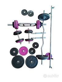 Bilancieri, manubri e pesi (dischi), totale 122 kg