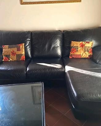 Divano angolare in pelle nero 3 posti