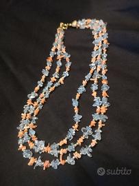 Collana in corallo rosa e quarzo