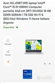  Acer aspire go i9 1tb 16 Nuovo