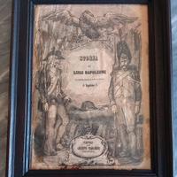 Stampa antica con uniformi napoleoniche e cornice
