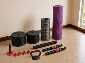 Set palestra: Pesi 15 kg + Tappetino + Roller