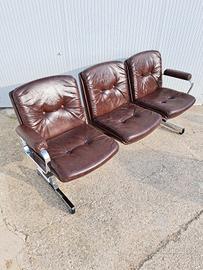 divanetto sedie d'attesa anni 70 pelle marrone