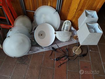plafoniere, lampadario e abat jour.