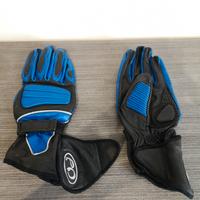Guanti da moto in pelle lunghi blu e nero