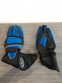 Guanti da moto in pelle lunghi blu e nero