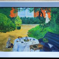 Dipinto Quadro olio su tela Merenda al Parco, Donn