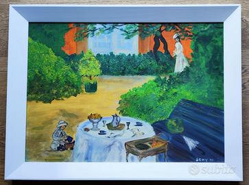Dipinto Quadro olio su tela Merenda al Parco, Donn
