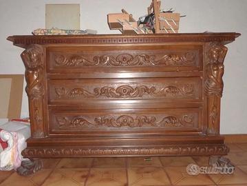 Cassettiera / Cassettone in Noce Massello Nazional