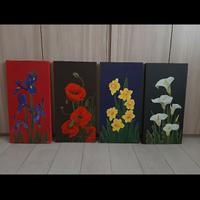 Set 4 quadri floreali 60x30 acrilico su tela