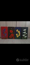 Set 4 quadri floreali 60x30 acrilico su tela