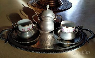Servizio da caffé vintage in porcellana e peltro