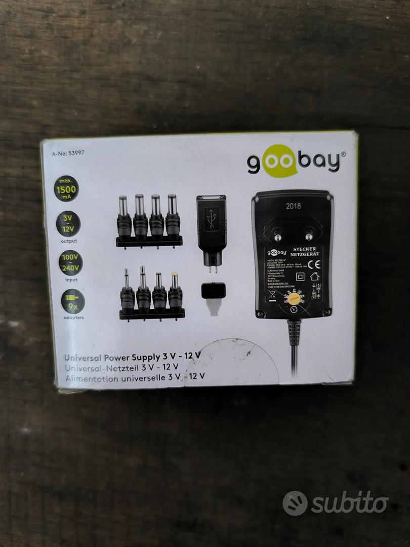 Alimentatore regolabile, 3 V-24 V, adattatore di alimentazione universale, adattatore di alimentazione regolabile AC/DC, adattatore universale 3 A, 72 W, con indicatore di tensione LED e 14 adattatori