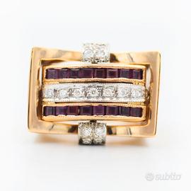 Anello con diamanti, rubini e zaffiri reversibile