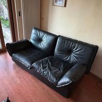 Set divano in pelle nera + 2 grandi poltrone