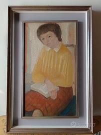 Arte moderna, Dipinto bambina con libro. DAL FORNO