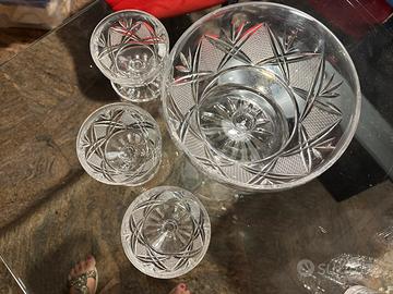 Ciotola per macedonia in cristallo + tre coppette