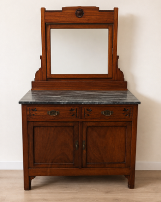 Mobile toeletta in legno con specchio e marmo