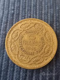 MONETA- 5 FRANCHI- Tunisia 1946