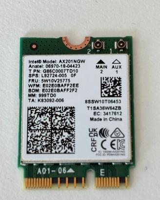 Scheda WiFi 6 Intel AX201NGW M.2 + Bluetooth