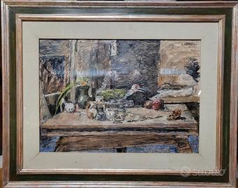 Dipinto Olio Enzo Faraoni "Tavola Imbandita" 1970