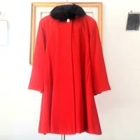 Cappotto mantella cachemire rosso collo volpe 46