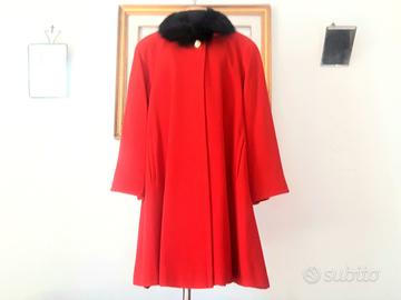 Cappotto mantella cachemire rosso collo volpe 46