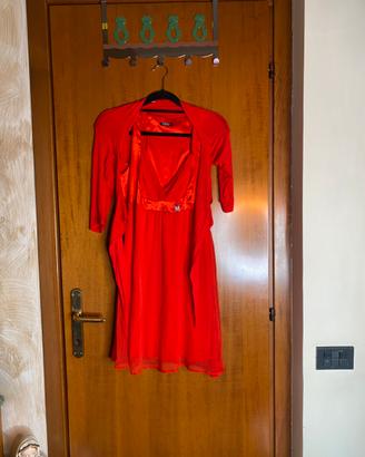 Conpleto vestito e cardigan motivi rosso taglia m