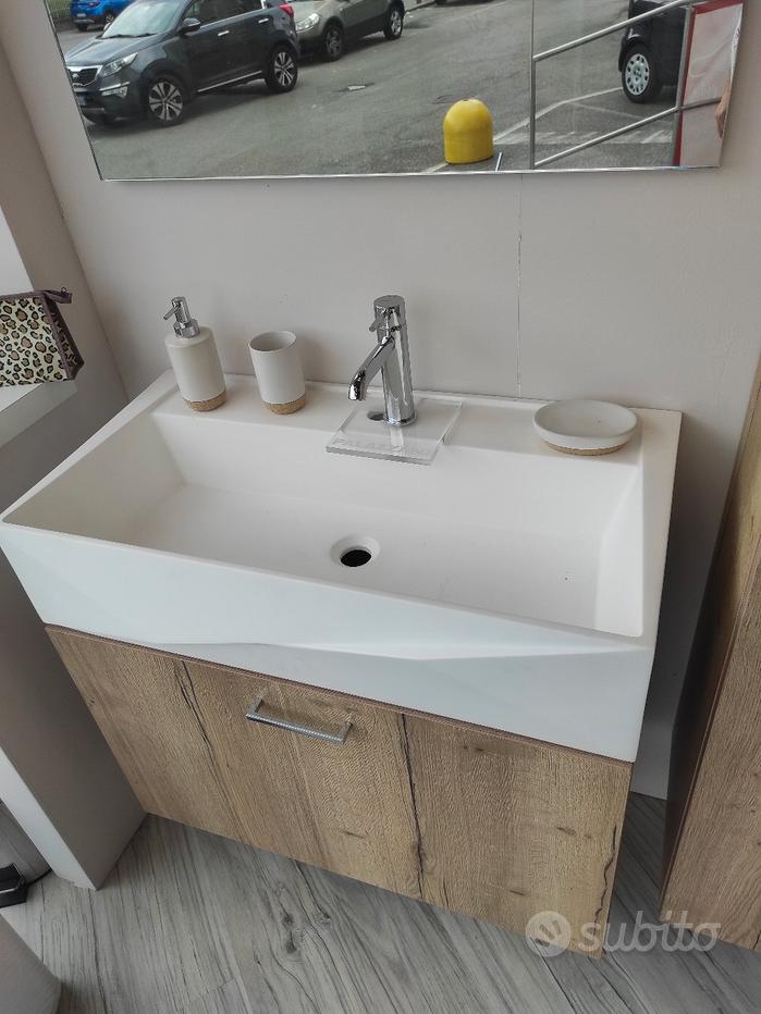 COMPRA SUBITO, MOBILE BAGNO DA 80 CM DOPPIO CASSETTO SFALSATO OLMO CREME CON  SPECCHIO E LAMPADA LED