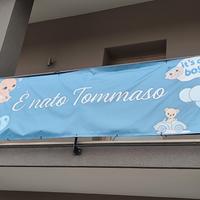 Striscione in PVC nascita bambino Tommaso 3m x 1m
