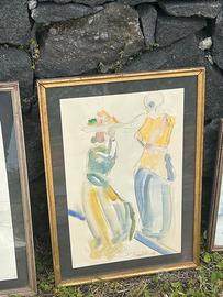 Lotto 6 pezzi quadri acquarello con cornice