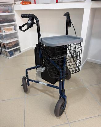 Rollator 3 Ruote con Cestino e Vassoio