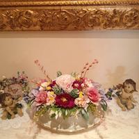 Salsiera con fiori artificiali stile shabby chic
