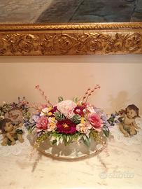 Salsiera con fiori artificiali stile shabby chic