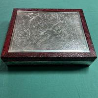 Cofanetto carte e fiches legno e argento