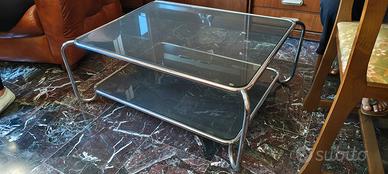 Tavolino Modernariato Anni 70 Vetro Acciaio