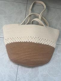 Borsa shopper beige e marrone fatta a mano
