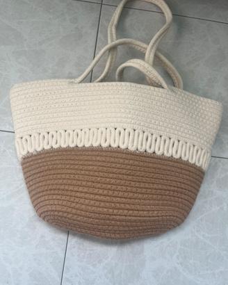 Borsa shopper beige e marrone fatta a mano