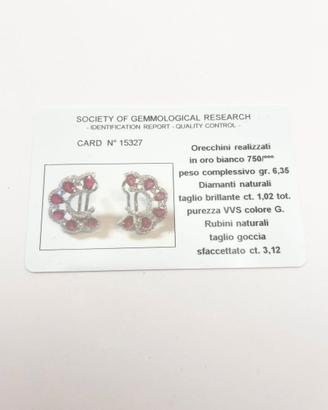 Orecchini oro 18KT rubini 3.12 diamanti 1.02 VVS G