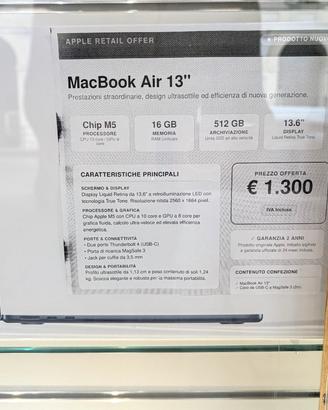 MacBook air 13 M5 16/512GB nuovo promo