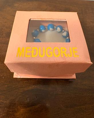 Portachiavi Medjugorje Blu con Cuori Bianchi
