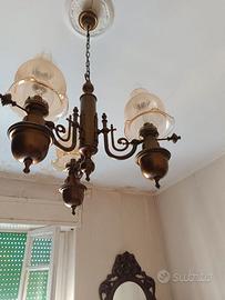 Lampadario antico 3 luci in ottone fine '800