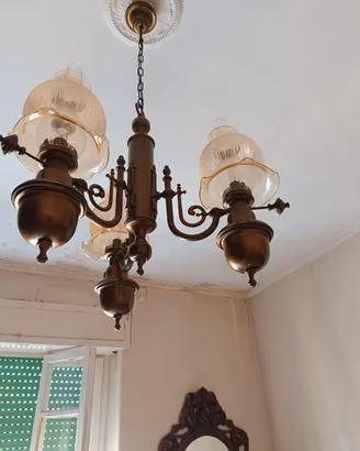 Lampadario antico 3 luci in ottone fine '800