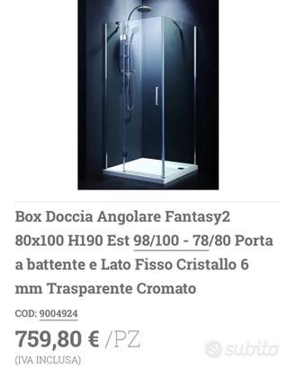 Box doccia cristallo trasparente 100x80