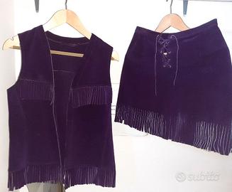 Gonna e gilet con frange in scamosciato vintage