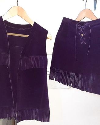 Gonna e gilet con frange in scamosciato vintage