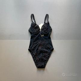 La Perla Maiorca body blu notte con tulle ricamato