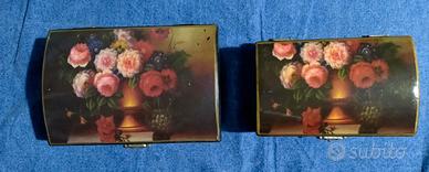 2 Scatole portagioie vintage laccate cm 15x10 13x9